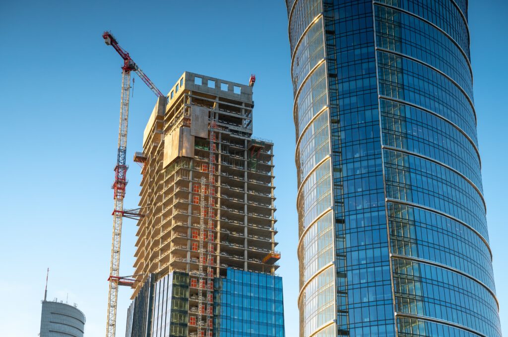 Tall apartment building under construction